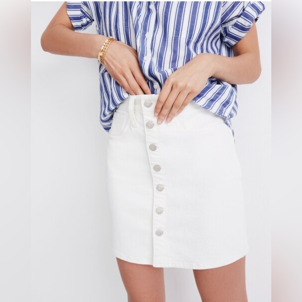 NWT Madewell White Button-Front Denim Mini Skirt